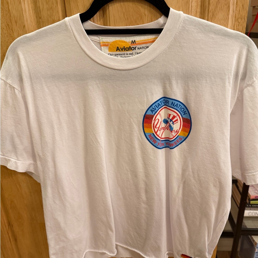 Aviator Nation White T-Shirt with Colorful Patch